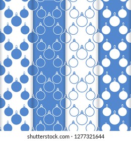 Set of 4 Happy New Year 2019 and Christmas seamless pattern. Winter illustration with Christmas balls. Design for banner, poster or print.