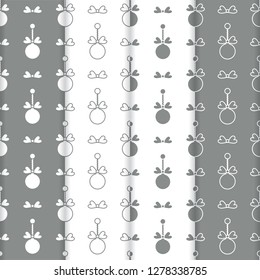 Set of 4 Happy New Year 2019 and Christmas seamless pattern. Winter illustration with Christmas balls. Design for banner, poster or print.