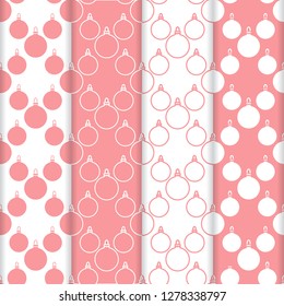 Set of 4 Happy New Year 2019 and Christmas seamless pattern. Winter illustration with Christmas balls. Design for banner, poster or print.