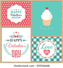 Set of 4 happy valentines day cards, vector illustration 