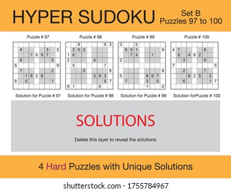 A set of 4 hard scalable hyper sudoku puzzles suitable for kids, adults and seniors and ready for web use, or to be compiled into a standard or large print paperback activity book.