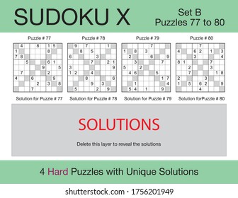 A set of 4 hard scalable sudoku X puzzles suitable for kids, adults and seniors and ready for web use, or to be compiled into a standard or large print paperback activity book.