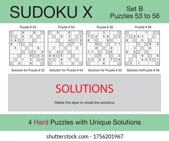 A set of 4 hard scalable sudoku X puzzles suitable for kids, adults and seniors and ready for web use, or to be compiled into a standard or large print paperback activity book.