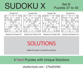 A set of 4 hard scalable sudoku X puzzles suitable for kids, adults and seniors and ready for web use, or to be compiled into a standard or large print paperback activity book.