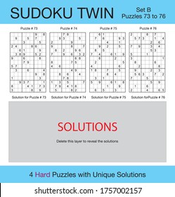 A set of 4 hard scalable sudoku twin puzzles suitable for kids, adults and seniors and ready for web use, or to be compiled into a standard or large print paperback activity book.