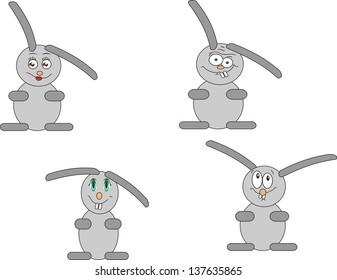Set from 4 hares on a white background. Vector illustration 10 EPS.