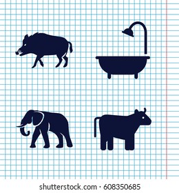 Set of 4 head filled icons such as cow, hog, elephant