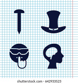 Set of 4 head filled icons such as nail, cool emot, human brain