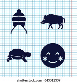 Set of 4 head filled icons such as hog, turtle, baby cap