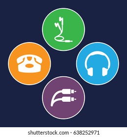 set of 4 headphone filled icons such as desk phone, earphones, earphone wire