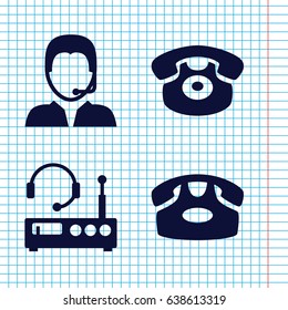 Set of 4 headphone filled icons such as desk phone, support