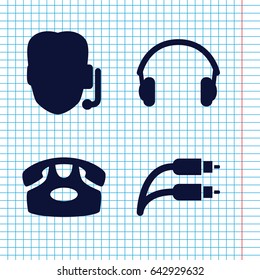Set of 4 headphone filled icons such as desk phone, earphones, earphone wire