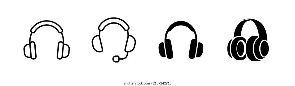 Set of 4 headphones icon, outlined editable stroke and flat glyph style, clipart design template
