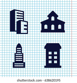 Set of 4 headquarters filled icons such as building