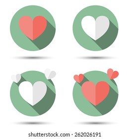 set of 4 hearts in a circle red and white. Heart icon flat. 