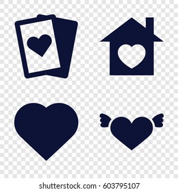 Set of 4 hearts filled icons such as Hearts, heart with wings, home with heart