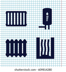 Set of 4 heater filled icons such as geyser, radiator