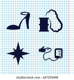 Set of 4 high filled icons such as heel sandals, blood pressure, explosion