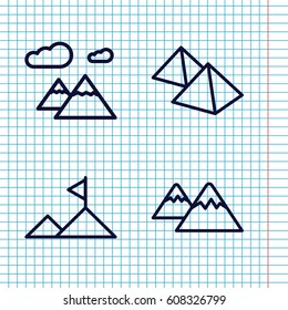 Set of 4 hill outline icons such as 