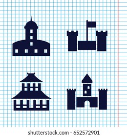 Set of 4 historical filled icons such as castle