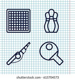 Set of 4 hobby outline icons such as table tennis, bowling, chess board