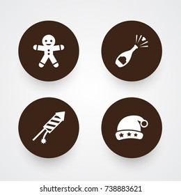 Set Of 4 Holiday Icons Set.Collection Of Cookie, Fizz, Cap And Other Elements.