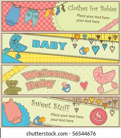 Set of 4 horizontal baby themed banners