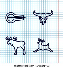 Set of 4 horn outline icons such as moose, bull skull, deer