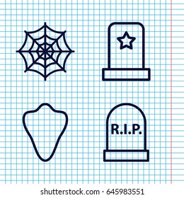 Set of 4 horror outline icons such as animal fang, spider web