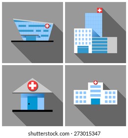 set of 4 hospital buildings, modern architecture vector design