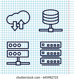 Set of 4 hosting outline icons such as download upload cloud