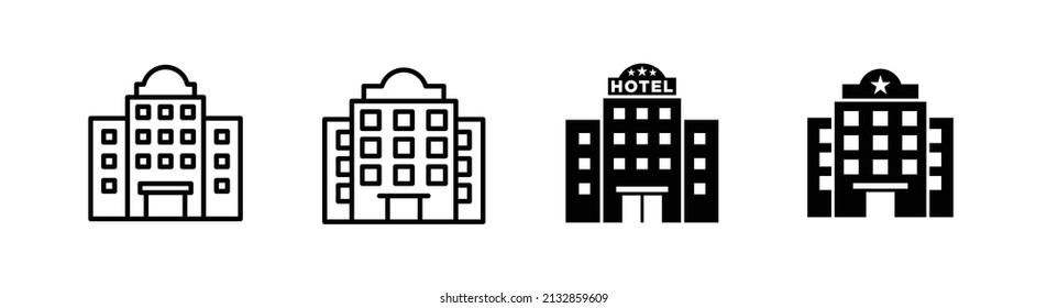 Set of 4 Hotel icon, outlined editable stroke and flat glyph style, clipart design template