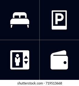 Set Of 4 Hotel Icons Set.Collection Of Road Sign, Billfold, Lift And Other Elements.