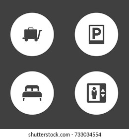 Set Of 4 Hotel Icons Set.Collection Of Road Sign, Carriage, Lift And Other Elements.