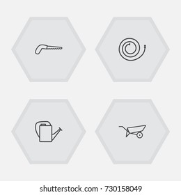 Set Of 4 Household Outline Icons Set.Collection Of Arm-Cutter, Barrow, Firehose And Other Elements.