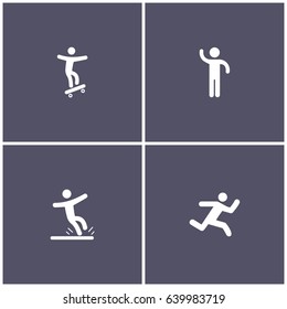 set of 4 human elements such as skate, human, man falling and runner icon