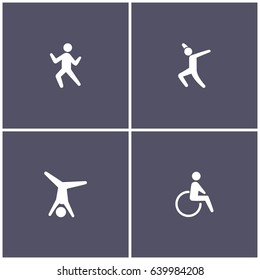 set of 4 human elements such as karate, dancer, break dancer and disabled icon