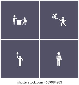 set of 4 human elements such as boss, karate, human with balloon and broken hand icon