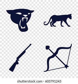 Set of 4 hunter filled icons such as panther, bow