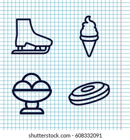Set of 4 ice outline icons such as ice cream, ice skate