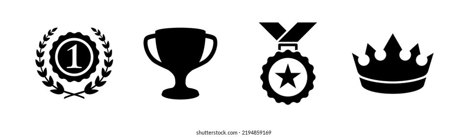 Set of 4 icon, Achievement flat glyph style, isolated on white, clipart design template