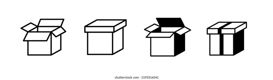 Set of 4 icon, box outlined editable stroke and flat glyph style, clipart design template
