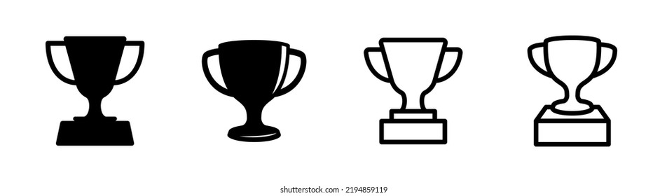 Set of 4 icon, Trophy flat glyph style and outlined editable stroke, clipart design template