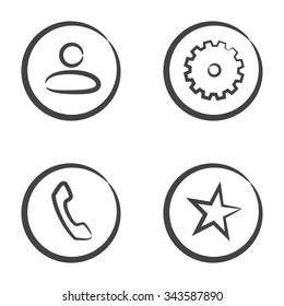 Set of 4 icons in circle isolated on white background: avatar, cogwheel, handset and star.