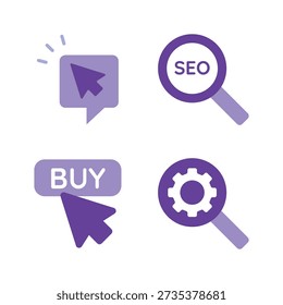 4 Symbolsätze: Klicken Sie auf Bubble, SEO Search, Buy Button, Technical Audit.