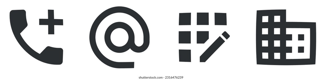 Conjunto de 4 iconos Comunicación. Iconos modernos de línea delgada. Simple Set. para móviles y web. Paquete de iconos finos rellenos. Ilustración del vector