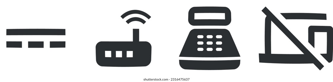 Conjunto de 4 iconos Hardware. Conjunto de iconos de soluciones empresariales creativas. Icono de Establecer calidad. para móviles y web. Gran conjunto de iconos de la interfaz de usuario. UI y UX