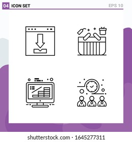 Conjunto de 4 iconos en estilo Línea. Símbolos de esquema creativo para diseño de sitio web y aplicaciones móviles. Signo de icono de línea simple aislado en fondo blanco. 4 Iconos.
