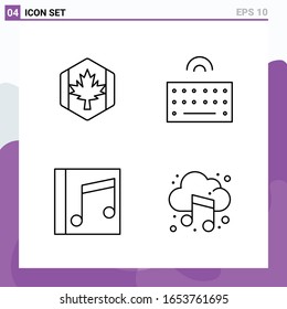 Conjunto de 4 iconos en estilo Línea. Símbolos de esquema creativo para diseño de sitio web y aplicaciones móviles. Signo de icono de línea simple aislado en fondo blanco. 4 Iconos.
