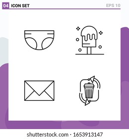 Conjunto de 4 iconos en estilo Línea. Símbolos de esquema creativo para diseño de sitio web y aplicaciones móviles. Signo de icono de línea simple aislado en fondo blanco. 4 Iconos.